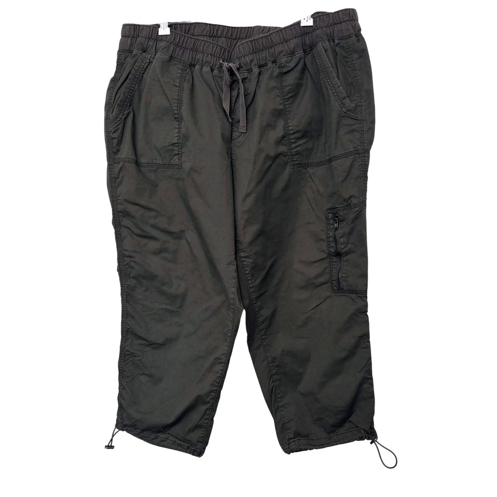Lane Bryant Womens 18/20 Dark Olive Green Cargo Capri Pants Elastic Waist Bungee